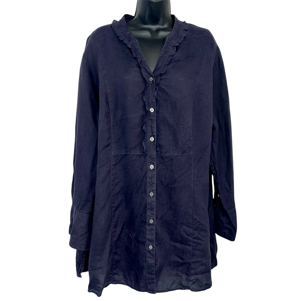 J. Jill Linen Tunic Ruffled Button-Up 2XL